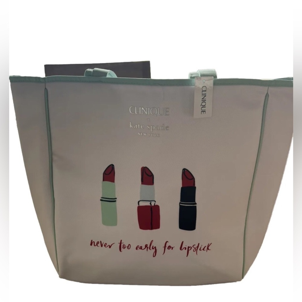 Kate Spade X Clinique Shopping Shoulder Travel Tote Large White Lipstick 💄NWT
